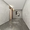 Modern Elevator Hallway Design With Marble Wall Metal Trim And Plant Decoration