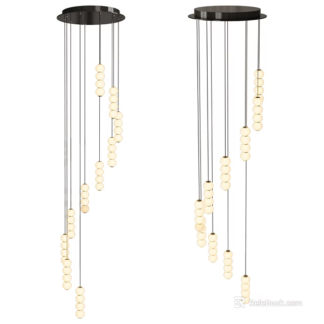 Modern Hanging Chandelier With Multiple Slim Metal Rods And Beaded Lights For Interior Decoration 3d model 