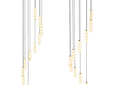 Modern Hanging Chandelier With Multiple Slim Metal Rods And Beaded Lights For Interior Decoration 3d model