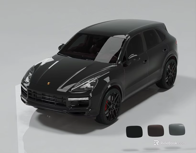Black Porsche SUV With Sleek Exterior Design And Color Options Including Brown Gray 3d model 