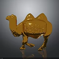 Shiny Golden Standing Camel Figurine With Intricate Carved Patterns On Reflective Base