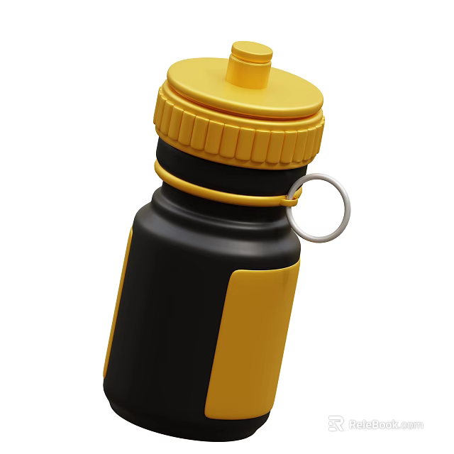 Black and Yellow Sports Water Bottle With Screw Lid And Carabiner Loop For Athletes 3d model 