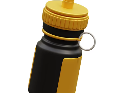 Black and Yellow Sports Water Bottle With Screw Lid And Carabiner Loop For Athletes 3d model