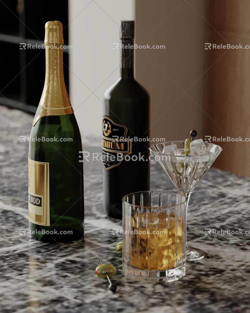 Ornaments combination goblet kitchen ornaments red wine bottle cup 3d model