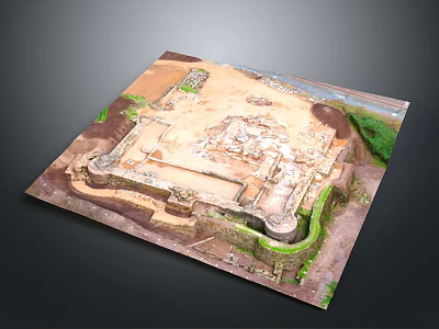 Ancient Ruins Scenic Landscape With Lush Green Vegetation And Stone Wall Structures 3d model