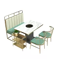 Modern Dining Table Set With Round Square Tables Mint Green Chairs And Booth Seating 3d model