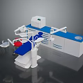 Advanced Dental Industrial Equipment Featuring Blue Countertop Cabinets Chair And Monitor
