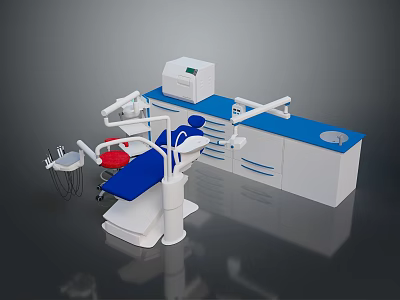 Advanced Dental Industrial Equipment Featuring Blue Countertop Cabinets Chair And Monitor 3d model