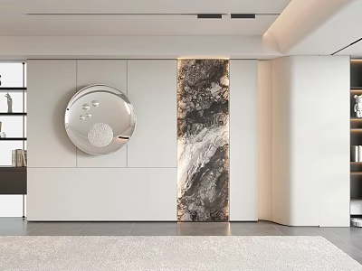 Modern Sofa Backdrop Wall With Circular Decor And Marble Panel 3d model