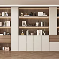 Modern Study Room Interior Design With Built-in Bookshelves Decorative Items And Warm Lighting