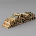 Creative Wooden Log Sculpture with Stacked Natural Wood Pieces Arrangement