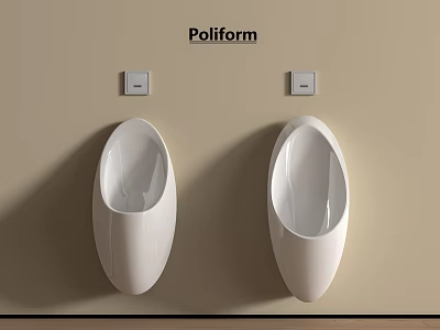 Two White Poliform Urinals Mounted on Beige Wall with Control Panels 3d model