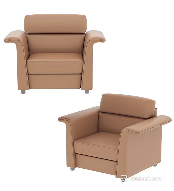 Modern Beige Leather Single Sofa With Armrest And Comfortable Design 3d model