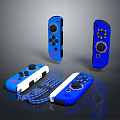 Blue And White Electronic Game Controllers With Wrist Straps Displayed In Multiple Angles
