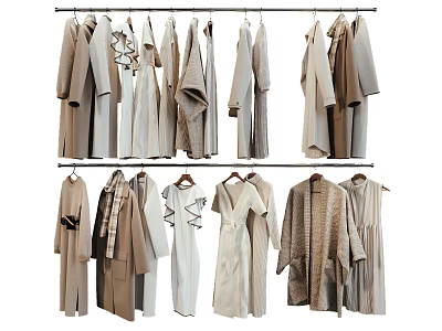 Stylish Light Colored Clothes Hanging On Racks With Various Elegant Styles 3d model