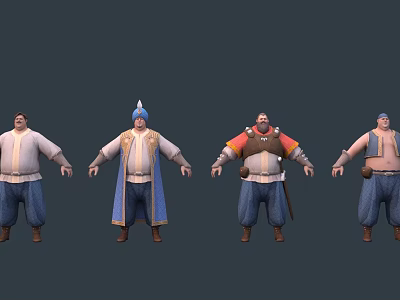 Four Male Game Movie Characters With Different Traditional Costumes And Outfits 3d model