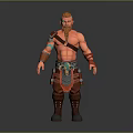 Game Movie Character Shirtless Red Haired Bearded Warrior With Tattooed Arms And Leather Apron