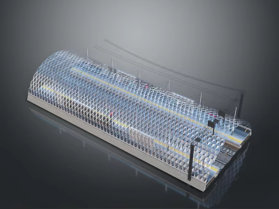 Modern Glass Grid Structure Train With Streamlined Design And Overhead Wires 3d model