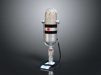 Vintage Silver Microphone With Black Stripe Red Dot Base And Cord 3d model Vintage Silver Microphone With Black Stripe Red Dot Base And Cord 3d model