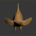 Golden Fish With Detailed Scaled Texture Shiny Metallic Decorative Sculpture On Dark Background