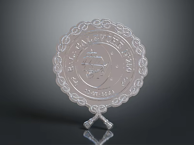 Silver Medal Award with Intricate Border Engraved Text and Pattern on Elegant Stand 3d model
