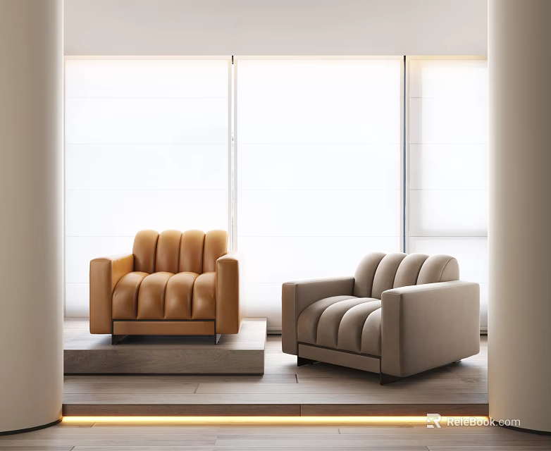 Modern Single Sofa With Pleated Design In Orange And Light Gray For Bright Interior 3d model