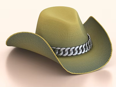Green Cowboy Hat With Wide Brim And White Braided Band Classic Design 3d model