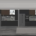 Modern Kitchen Interior Featuring Stylish Wine Cabinet With Wooden Shelves And Wine Bottles