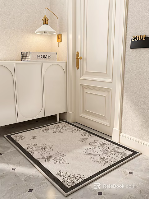 Elegant White Security Door With Gold Handle In Home Interior 3d model