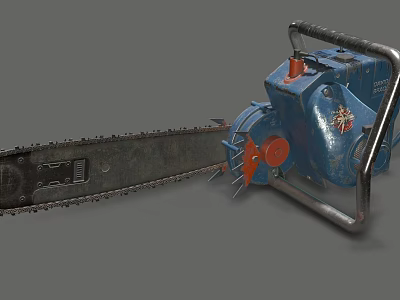 Powerful Blue Electric Chainsaw With Metal Frame Red Components And Sharp Chain 3d model