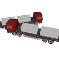 Two Red Functional Trucks Loaded With Wooden Pallets On Flatbed Trailers 3d model