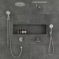 Bathroom Components Including Showerhead Control Knob And Shelf On Gray Wall 3d model