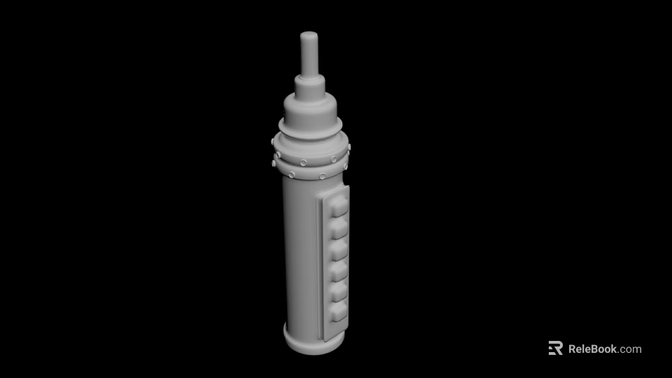 White Columnar Sculpture Carving With Top Knob And Rectangular Grooves Design 3d model