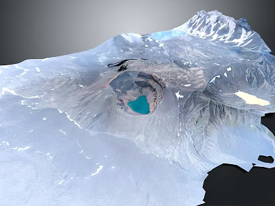 Majestic Natural Scenic Landscape With Snowy Mountain Peaks Glaciers And Blue Lake 3d model