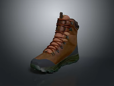 Brown High Top Hiking Shoes With Mesh Upper And Green Sole Design 3d model