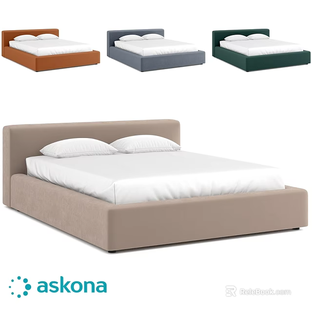 Modern Upholstered Double Bed With White Mattress And Multiple Color Options 3d model 