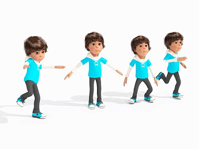 Cartoon Game Character Boy In Blue Shirt Black Pants With Different Action Poses 3d model
