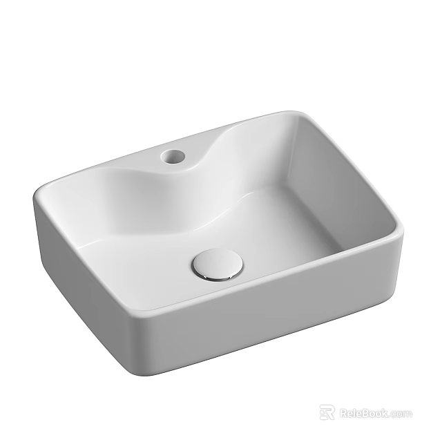 White Square Above Counter Washbasin With Smooth Surface And Round Drain 3d model