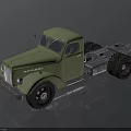Vintage Green Truck Cab Chassis With Large Tires And Rugged Design