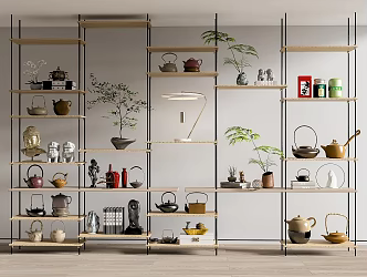 Ornaments Combination Bookshelf Bookcase Teapot 3d model