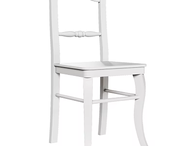 Simple White Single Chair With Wooden Frame And Ergonomic Backrest Design 3d model