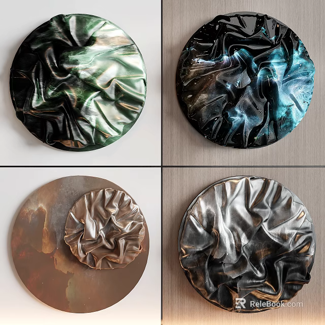 Circular Wall Decor with Crinkled Texture in Various Metallic Tones for Modern Home Interior 3d model 