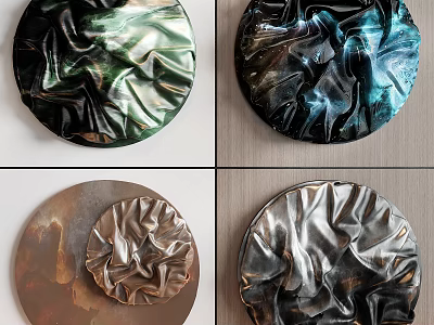 Circular Wall Decor with Crinkled Texture in Various Metallic Tones for Modern Home Interior 3d model