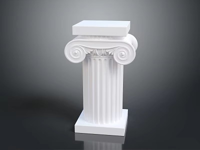 Elegant White Classical Column With Scroll Ornaments And Fluted Shaft On Dark Reflective Background 3d model
