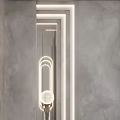 Modern Entryway Hallway With LED Strip Lights Wall Mirror Marble Shelf And Circular Decor