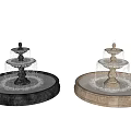 Elegant Three Tiered Stone Fountain With Cascading Water And Circular Basin