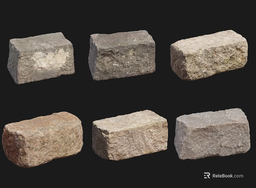 Natural Stone And Wood Blocks With Various Textures For Construction Projects 3d model