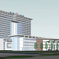 Modern Hospital Building Exterior Design With Red Cross Symbol And Glass Curtain Walls