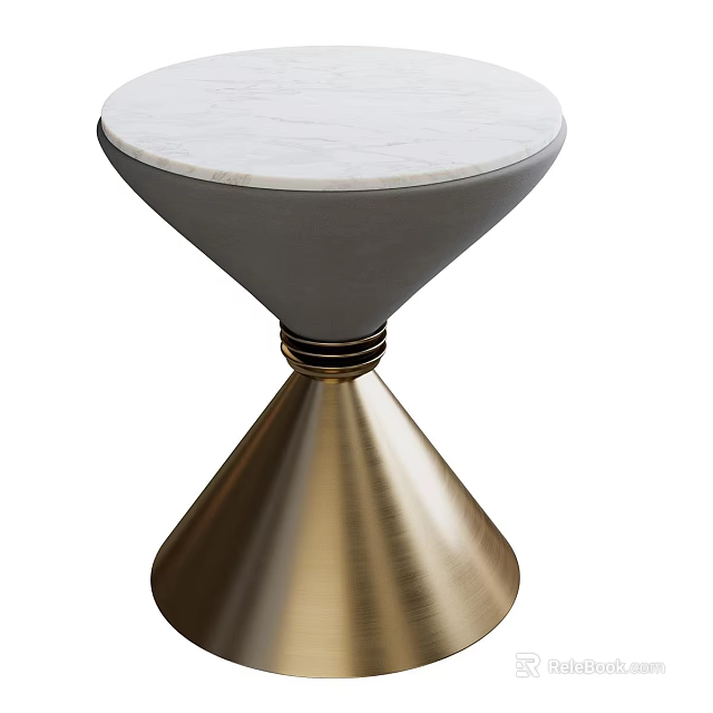 Elegant Modern Side Table With Round Marble Top And Brass Conical Base 3d model