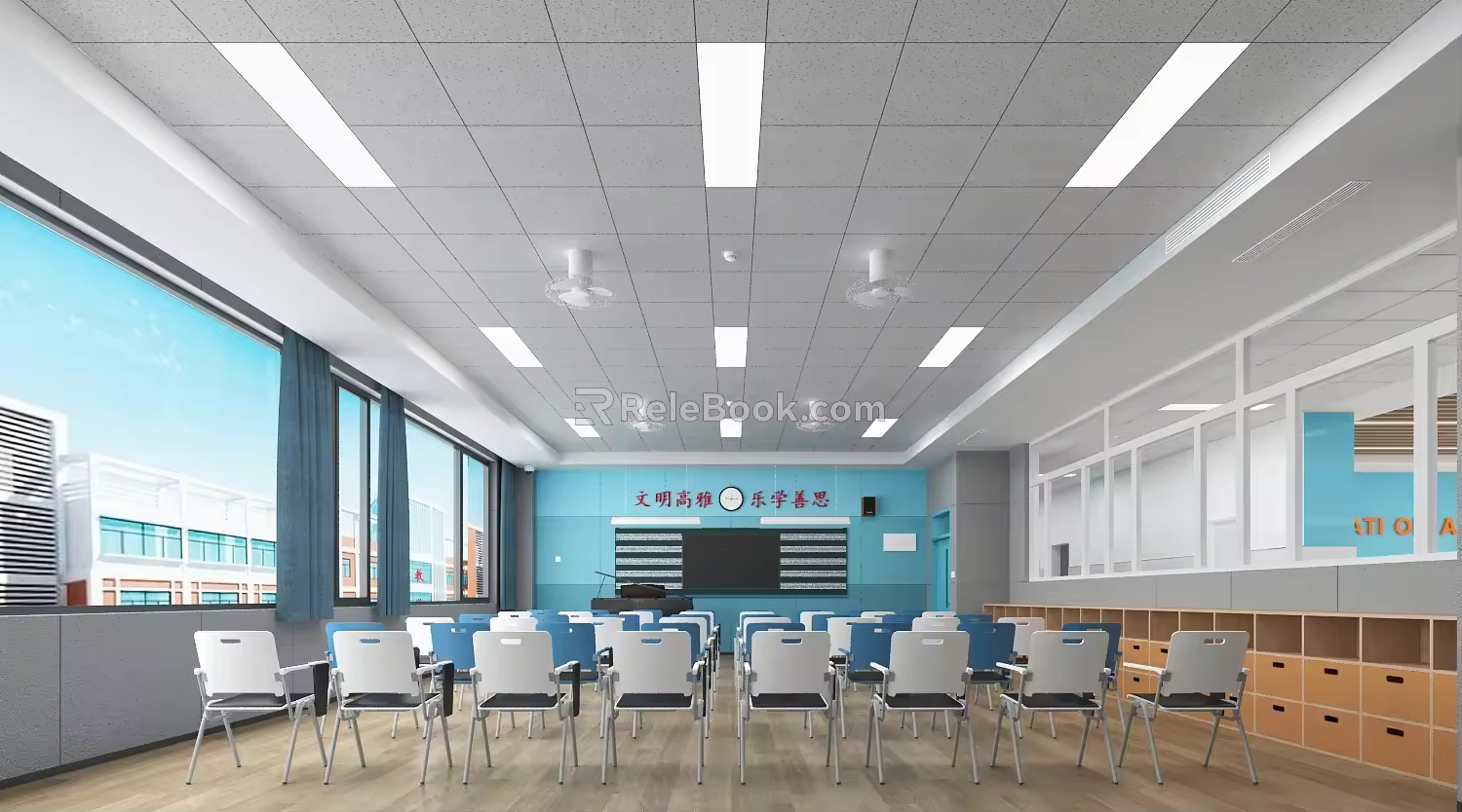 Classroom School Desks Training Room Classroom Class Desks and Chairs 3d model
